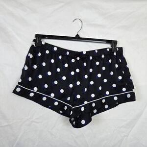 Victoria's Secret Black Satin White Blue Polka Dot Elastic Waist Pajama Short XL